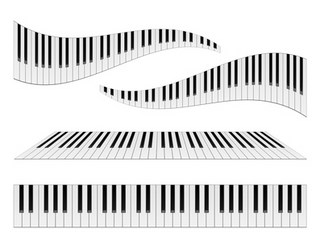 Piano keyboards vector illustrations. Various angles and views